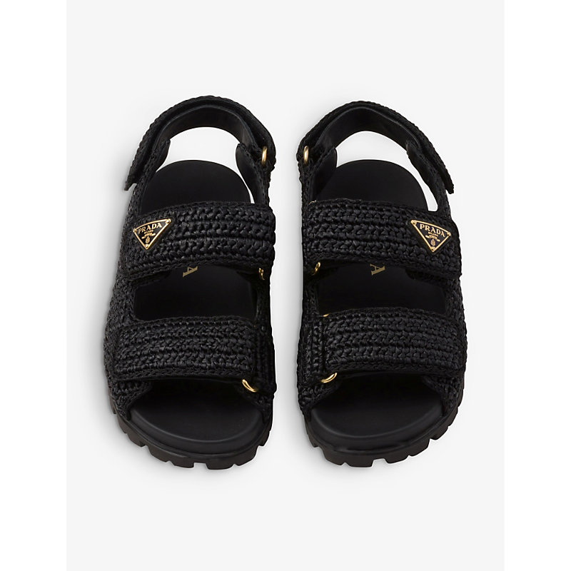 Shop Prada Brand-plaque Chunky-sole Woven Sandals In Black