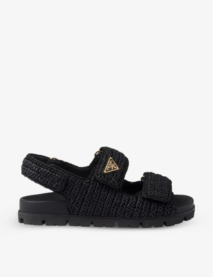 Shop Prada Brand-plaque Chunky-sole Woven Sandals In Black
