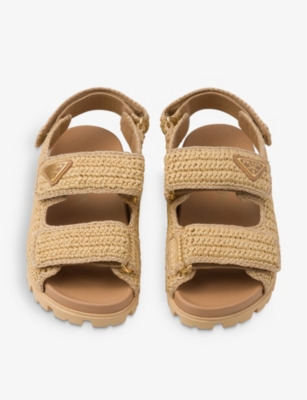 Shop Prada Brand-plaque Chunky-sole Woven Sandals In Neutral