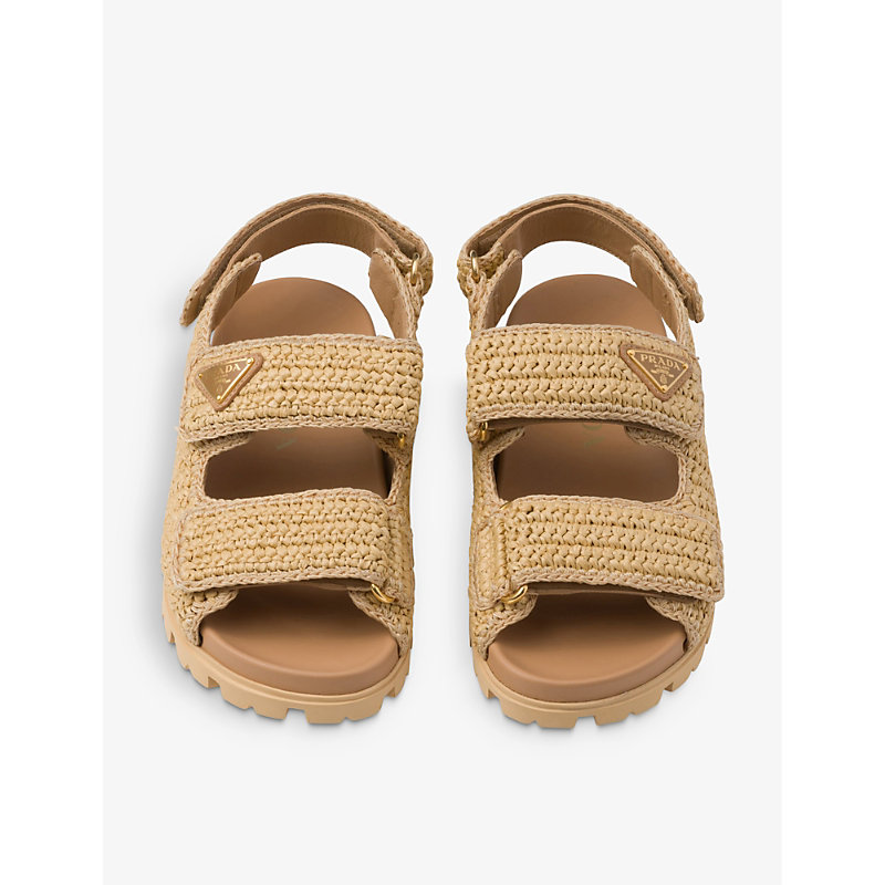 Shop Prada Brand-plaque Chunky-sole Woven Sandals In Neutral