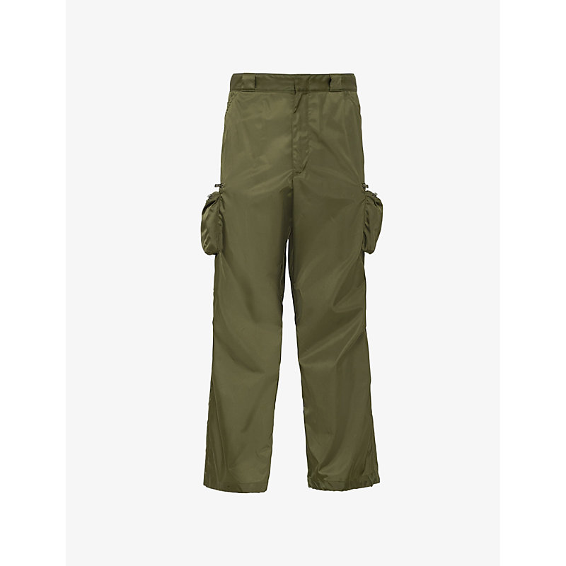 Shop Prada Mens Green Re-nylon Relaxed-fit Recycled-nylon Cargo Trousers