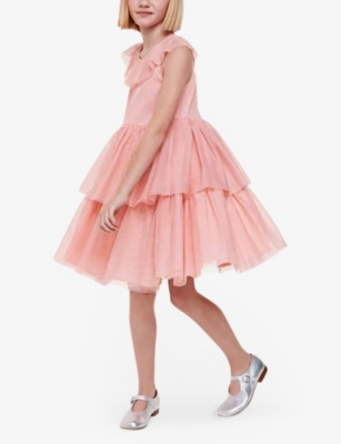 WHISTLES: Tilda frill-sleeve tulle woven mini dress 3-12 years