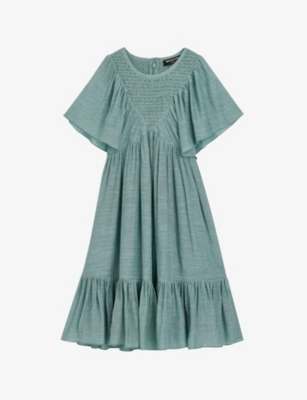 Shop Whistles Girls Pale Green Kids Willa Smocked Woven Midi Dress 3-12 Years