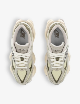NEW BALANCE: 9060 brand-patch leather and mesh low-top trainers