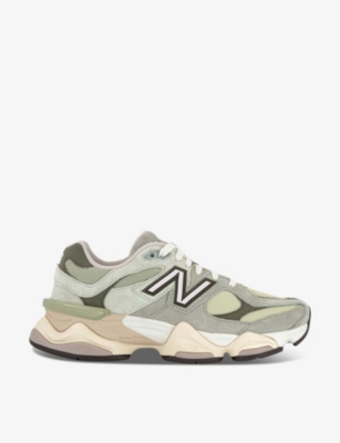 Shop New Balance Men's Olivine 9060 Brand-patch Leather And Mesh Low-top Trainers