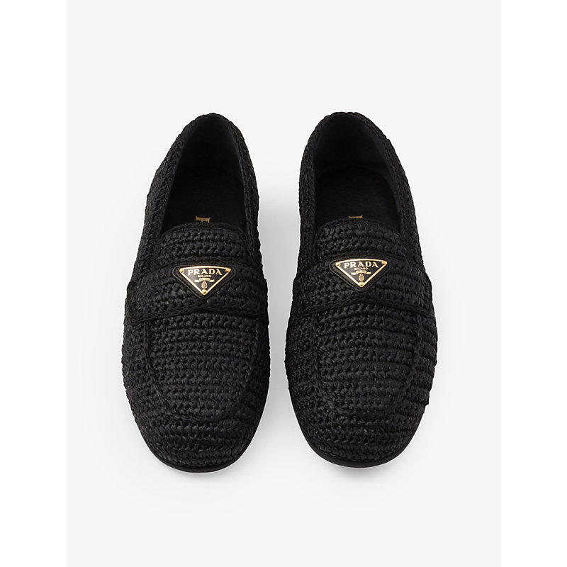 Shop Prada Logo-plaque Slip-on Woven Loafers In Black