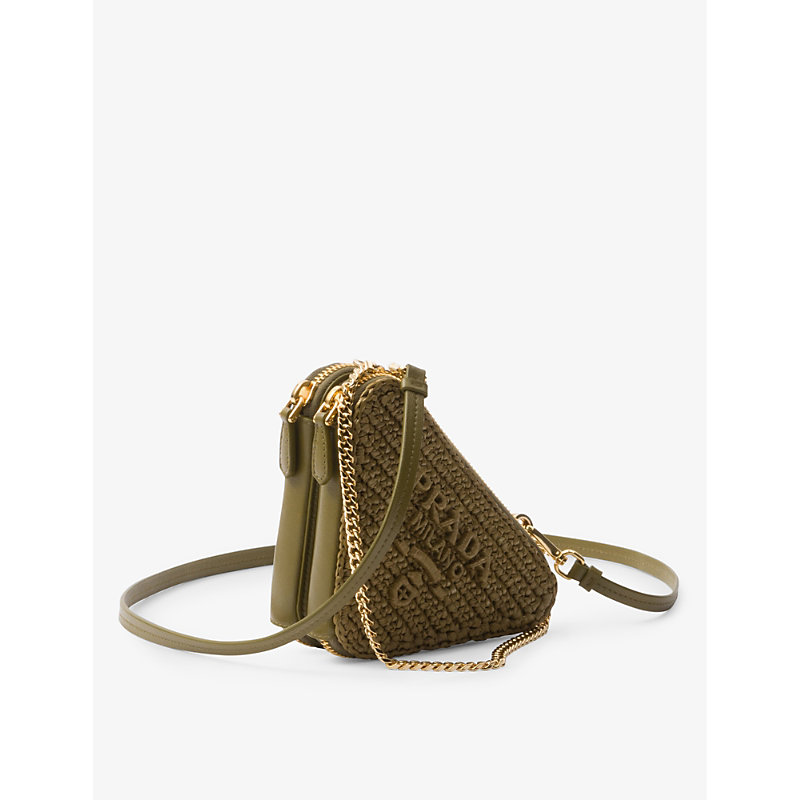 Shop Prada Triangle-shaped Woven Cross-body Bag In Green