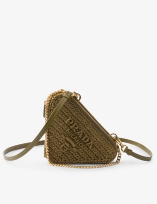 Prada Womens Green Triangle-shaped Woven Cross-body Bag