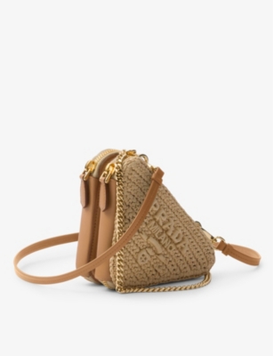 Shop Prada Triangle-shaped Woven Cross-body Bag In Neutral