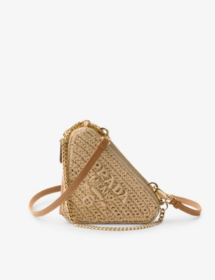 Prada Womens Neutral Triangle-shaped Woven Cross-body Bag