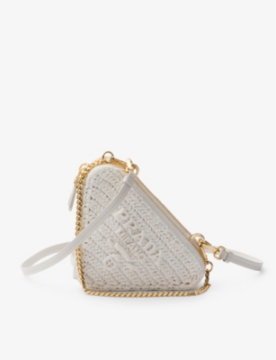 Prada Womens White Triangle-shaped Woven Cross-body Bag