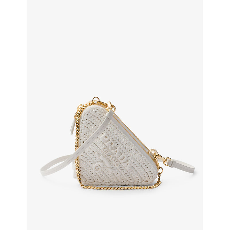 Prada Womens White Triangle-shaped Woven Cross-body Bag