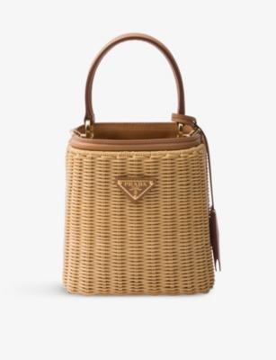 Shop Prada Panier Woven Tote Bag In Neutral