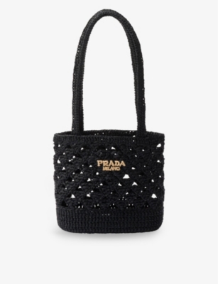 Prada Womens Black Brand-embroidered Woven Tote Bag