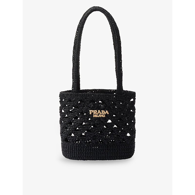 Prada Womens Black Brand-embroidered Woven Tote Bag