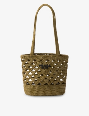 Prada Womens Green Brand-embroidered Woven Tote Bag