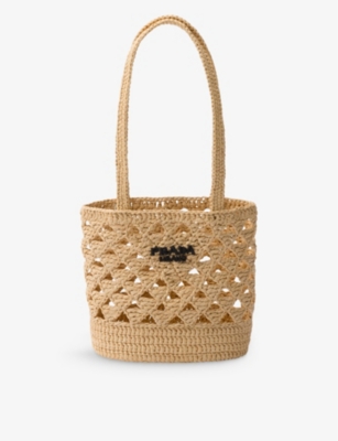 Prada Womens Neutral Brand-embroidered Woven Tote Bag