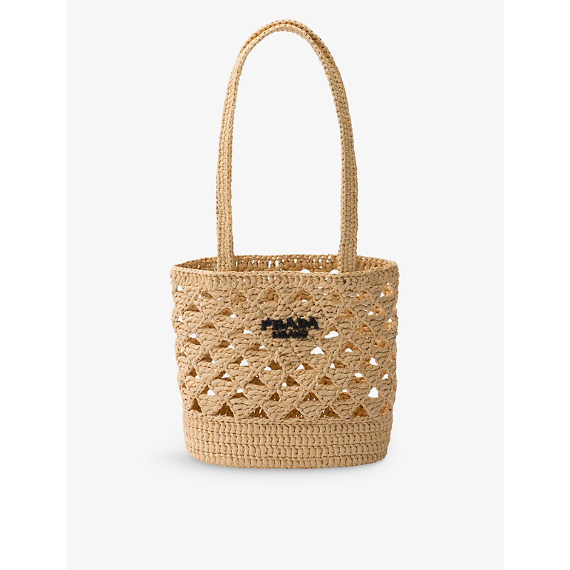 Prada Womens Neutral Brand-embroidered Woven Tote Bag