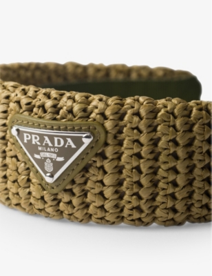 Prada Womens Neutral Crochet Brand-plaque Woven Headband