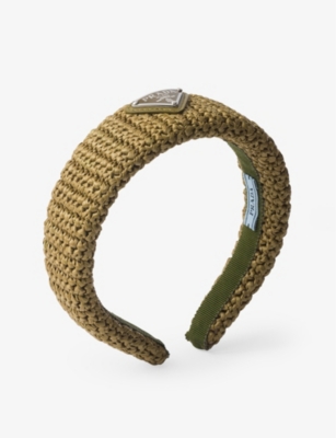 Shop Prada Womens Green Crochet Brand-plaque Woven Headband
