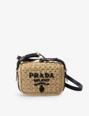 Prada Womens Neutral Brand-embroidered Woven Shoulder Bag