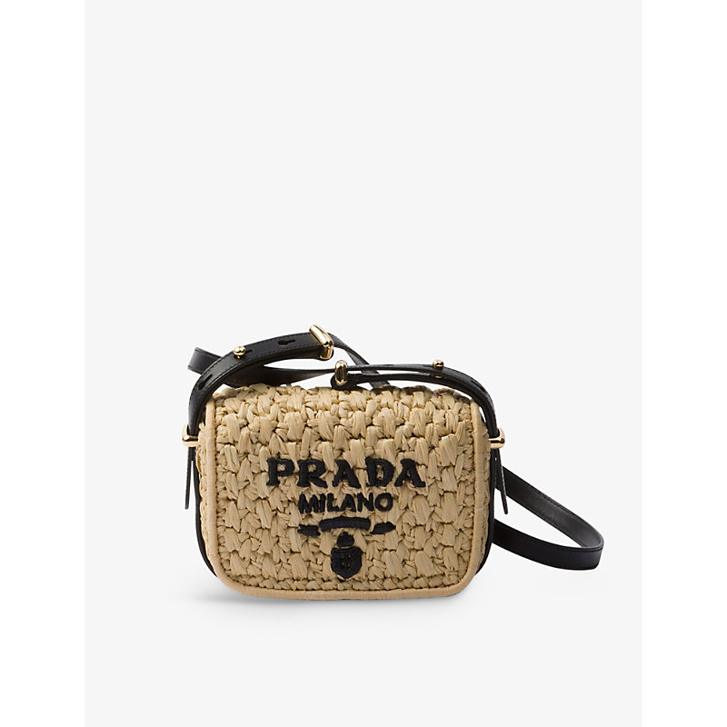 Prada Womens Neutral Brand-embroidered Woven Shoulder Bag In Brown