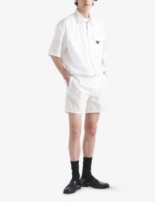 Shop Prada Mens White Re-nylon Oversized-fit Recycled-nylon Shirt