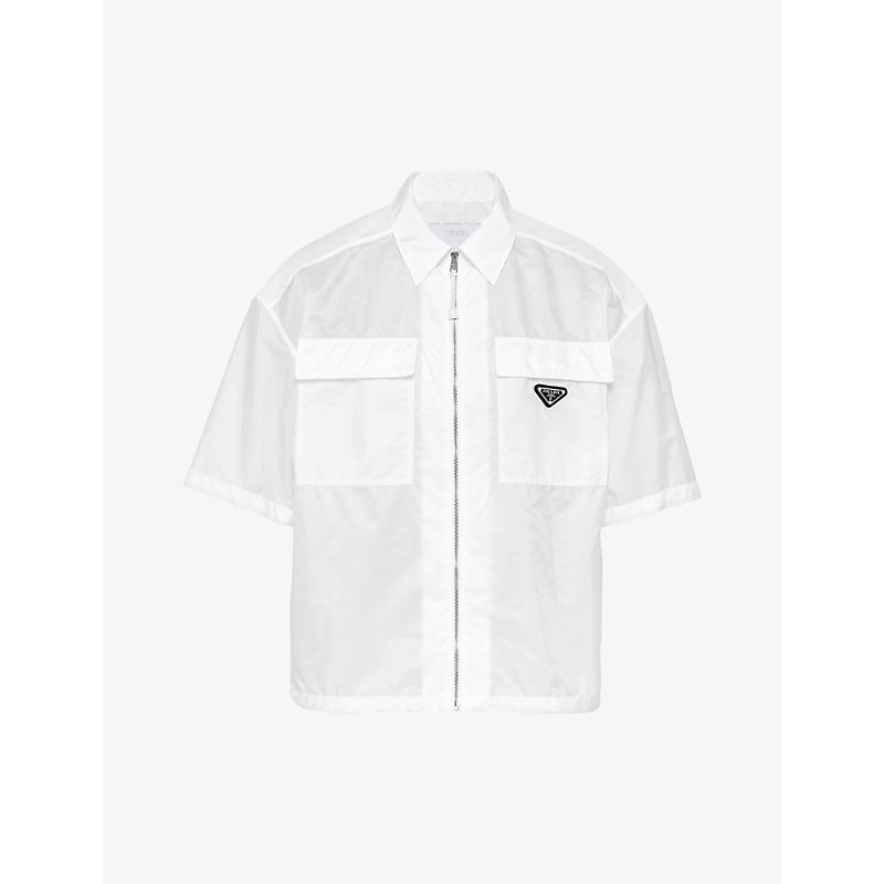 Shop Prada Mens White Re-nylon Oversized-fit Recycled-nylon Shirt