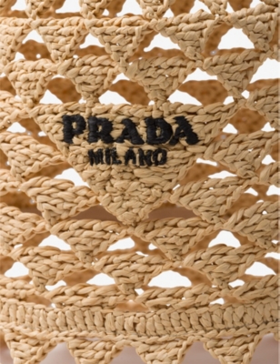 Shop Prada Womens Neutral Brand-embroidered Cut-out Woven Bucket Hat