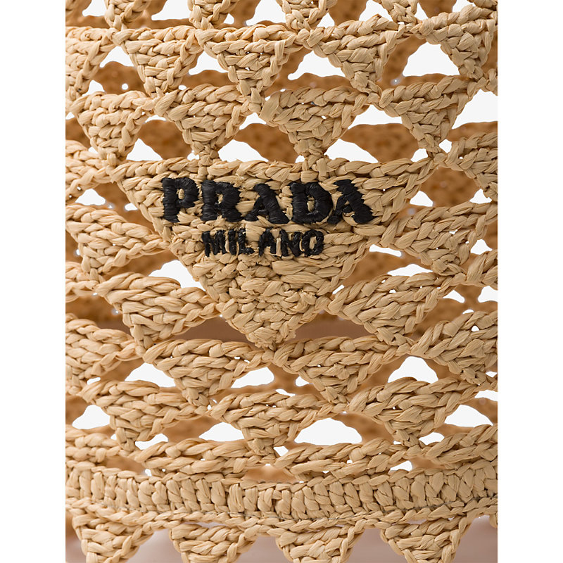 Shop Prada Womens Neutral Brand-embroidered Cut-out Woven Bucket Hat