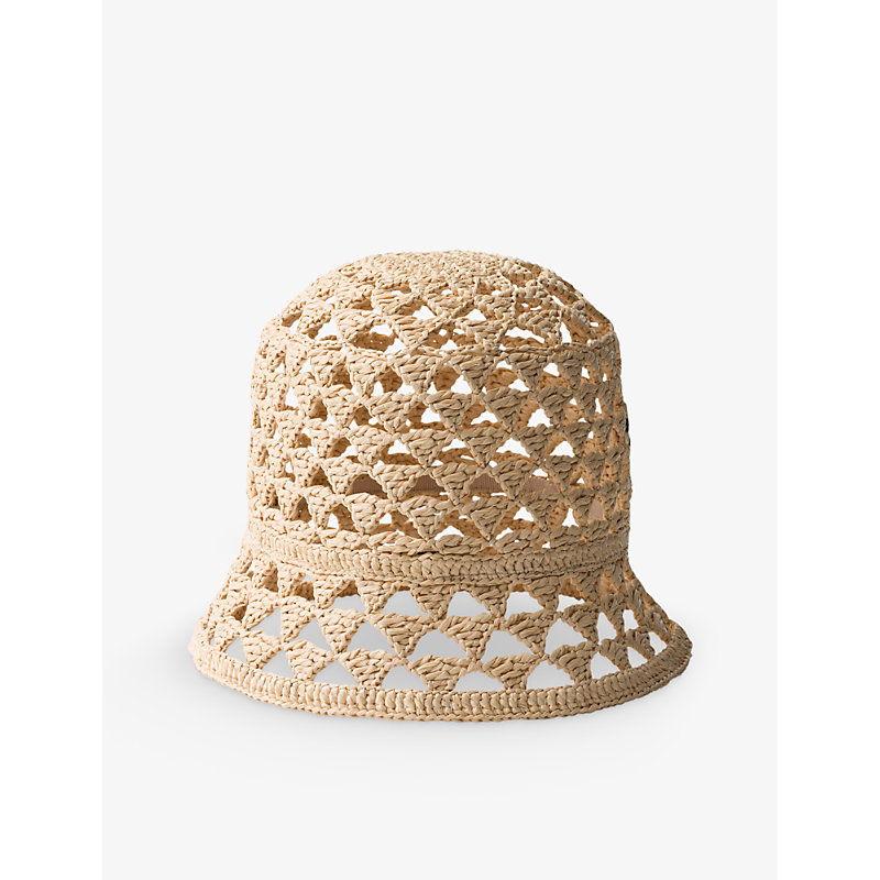 Shop Prada Womens Neutral Brand-embroidered Cut-out Woven Bucket Hat