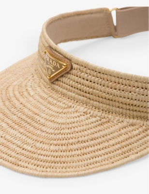Prada Triangle-logo Crochet Visor In Neutral