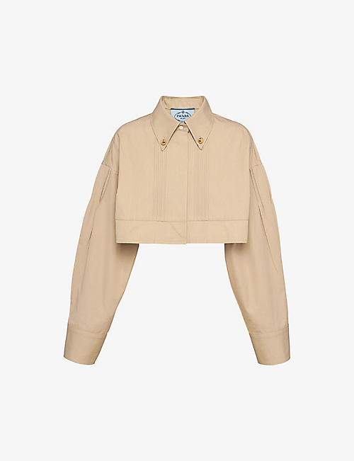 PRADA: Pressed-pleat cropped cotton-poplin jacket