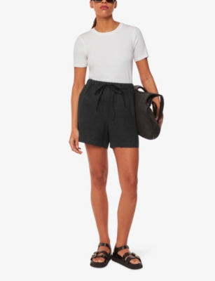 Whistles Womens Black Elasticated-waist High-rise Linen Shorts In Black