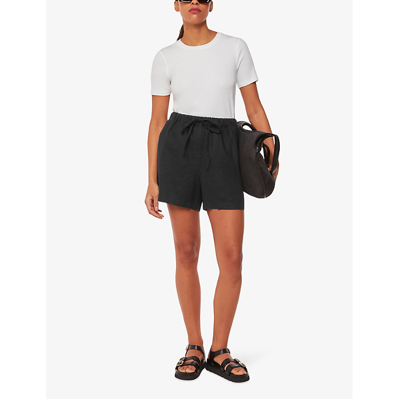 Shop Whistles Womens Black Elasticated-waist High-rise Linen Shorts