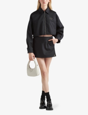 Shop Prada Re-nylon Cropped Recycled-nylon Jacket In Black