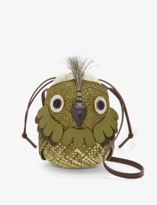 Loewe Womens Tural/olive X Paula's Ibiza Bird Iraca-palm Bag In Natural/olive