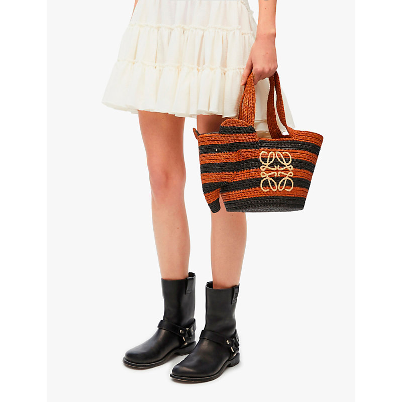 Shop Loewe Womens Black/honey Gold X Paula's Ibiza Small Elephant Striped Raffia Basket Bag