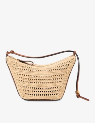 LOEWE LOEWE WOMEN'S TAN/NATURAL X PAULA'S IBIZA HAMMOCK HOBO MINI RAFFIA CROSS-BODY BAG