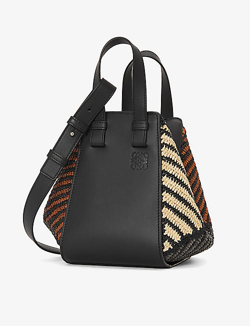 LOEWE: Loewe x Paula's Ibiza Hammock compact striped woven-raffia and leather shoulder bag