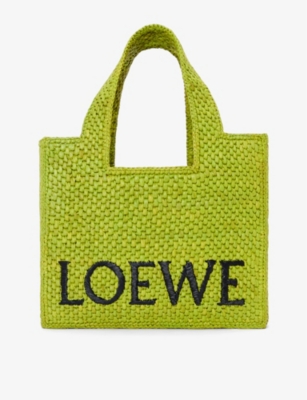Loewe X Paula's Ibiza Font Logo Small Tote Bag In Raffia In Meadow Green