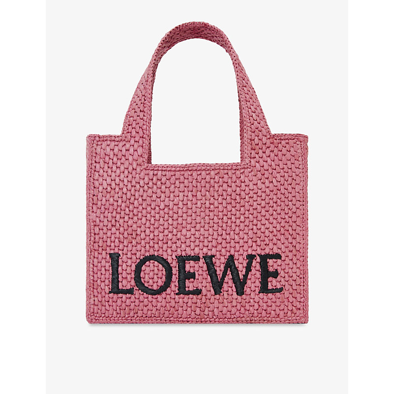 Loewe Womens Sunset Pink X Paula's Ibiza Mini Raffia Logo Tote Bag
