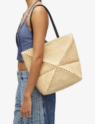 LOEWE WOMENS NATURAL LOEWE X PAULA'S IBIZA PUZZLE FOLD MEDIUM RAFFIA TOTE BAG 