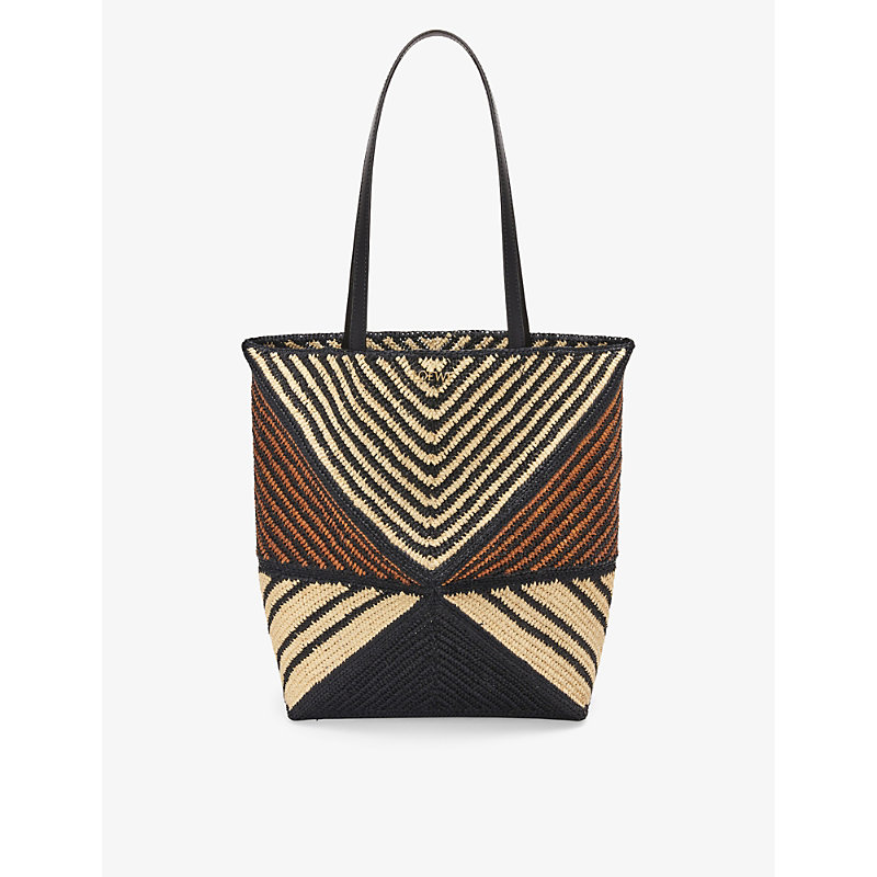 Loewe X Paula's Ibiza Puzzle Fold Striped Raffia Tote Bag In Natural/honey Gold