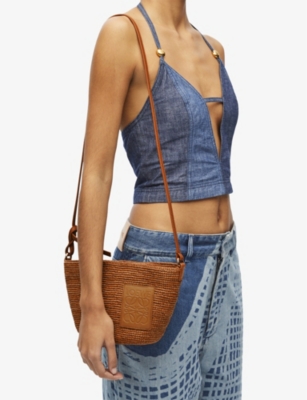 Shop Loewe Womens  Slit Pochette Raffia Cross-body Bag In Honey Gold