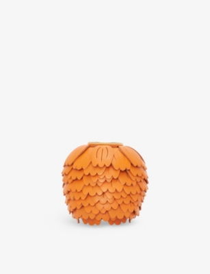 Shop Loewe Bright Orange Flower Dice Leather Bag Charm