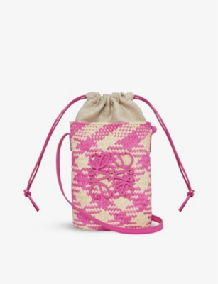 Loewe Anagram-embellished Woven Pouch In Natural/fuchsia