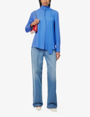Shop Valentino Garavani Women's Serenity High-neck Long-sleeve Silk Shirt