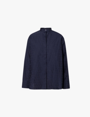 Valentino Garavani Womens Navy Monogram-pattern Long-sleeved Cotton-poplin Shirt In Multi