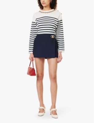 Shop Valentino Womens Vlogo Front-panel Wool And Silk Shorts Navy